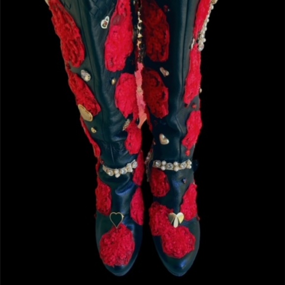 Custom Rock & Roses & Rhinestone Leather Boots